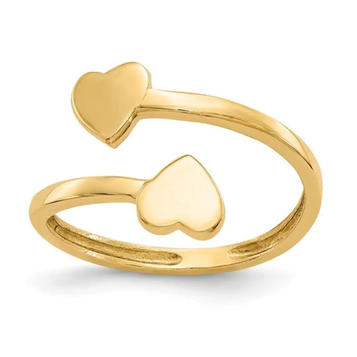 10K Gold Double Heart Bypass Toe Ring by Fine Color Jewels