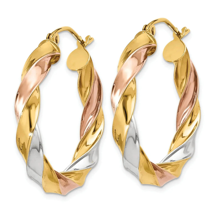 10k Gold Light Twisted Hoops Earrings by Fine Color Jewels