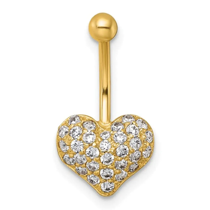 10k Gold Pave CZ Heart Navel Ring by Fine Color Jewels