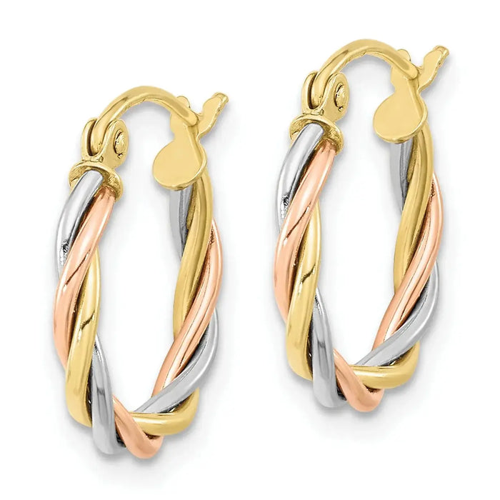10k Gold Tri-Color Twisted Hoop Earrings by Fine Color Jewels
