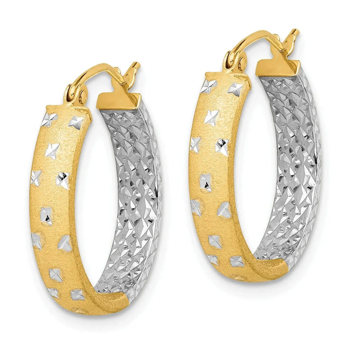 10k Gold Two-tone Diamond-cut Hoop Earrings by Fine Color Jewels