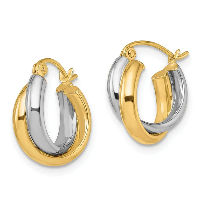 10K Gold Two-Tone Hinged Hoop Earrings by Fine Color Jewels