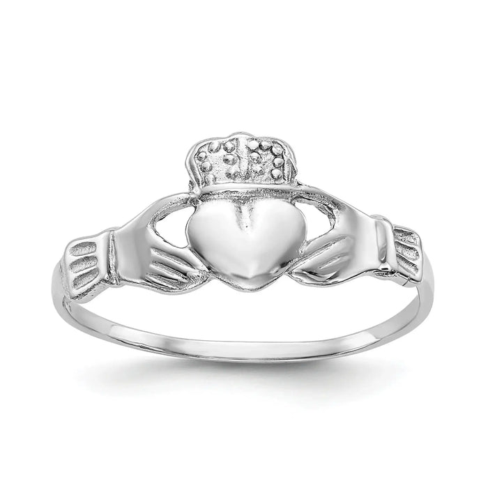 10k White Gold Claddagh Ring by Fine Color Jewels