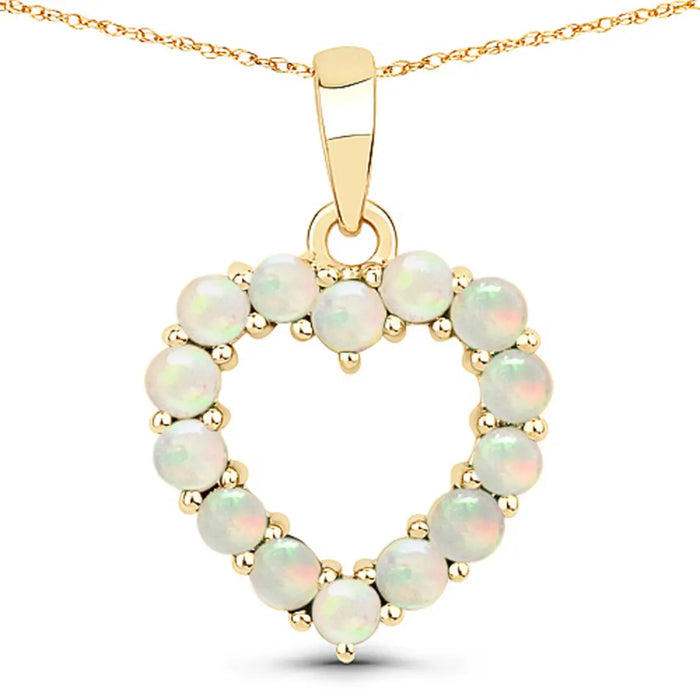 10K Yellow Gold Ethiopian Opal Heart Pendant Necklace by Fine Color Jewels
