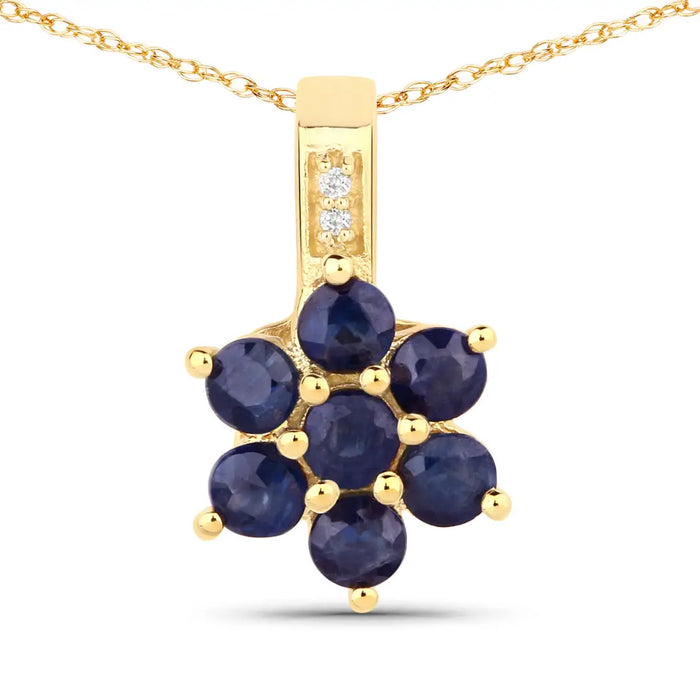 10K Yellow Gold Sapphire and Diamond Necklace by Fine Color Jewels