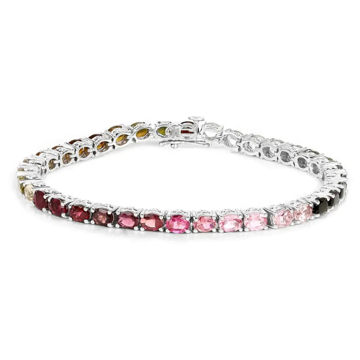 11.16 Ct Oval Multicolor Ombre Tourmaline Prong Sterling Silver Tennis Bracelet by Fine Color Jewels