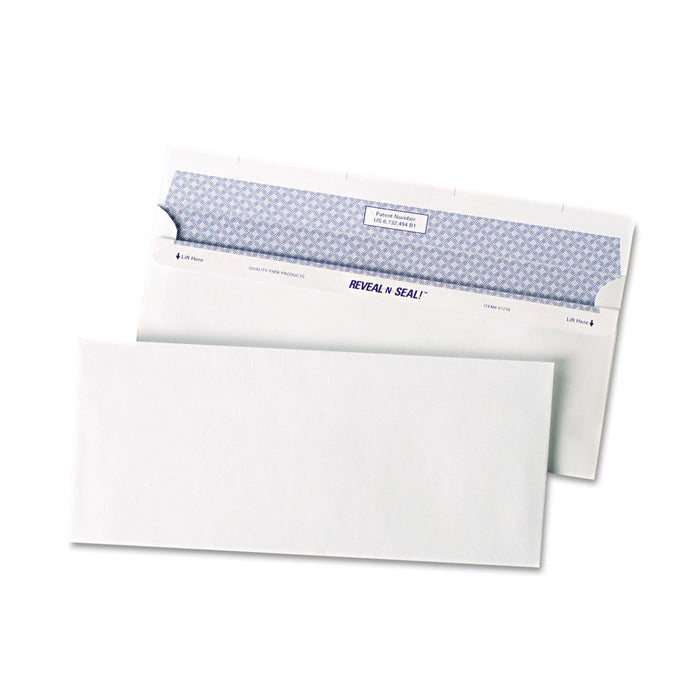 Quality Park Reveal-N-Seal Security Tinted Envelope, #10, Commercial Flap, Self-Adhesive Closure, 4.13 x 9.5, White, 500/Box