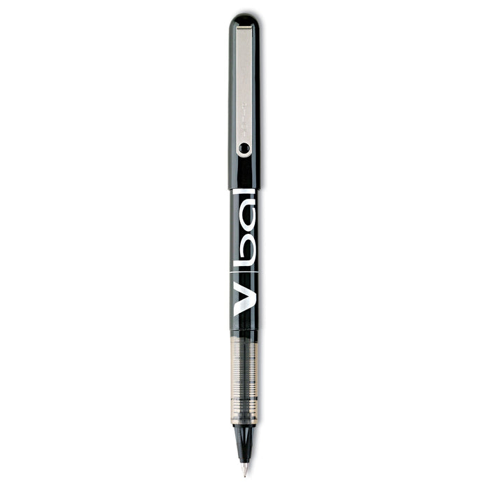 Pilot VBall Liquid Ink Roller Ball Pen, Stick, Fine 0.7 mm, Black Ink, Black Barrel, Dozen