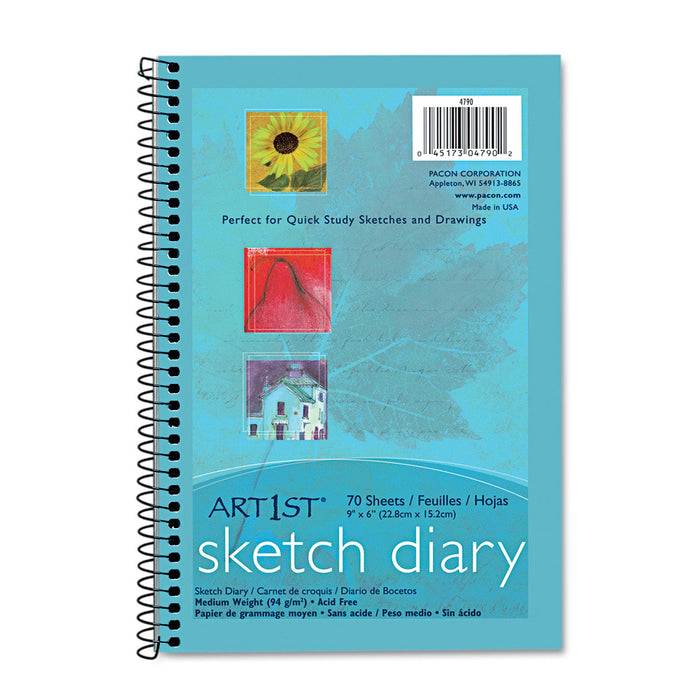 Pacon Art1st Sketch Diary, Blue Cover, 9 x 6, 64 lb Text Paper Stock, 70 Sheets