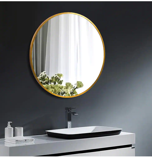 Neu-Type Medium Round Gold Shelves and Drawers Modern Mirror (24 In. H x 24 In. by Vanessa Jane