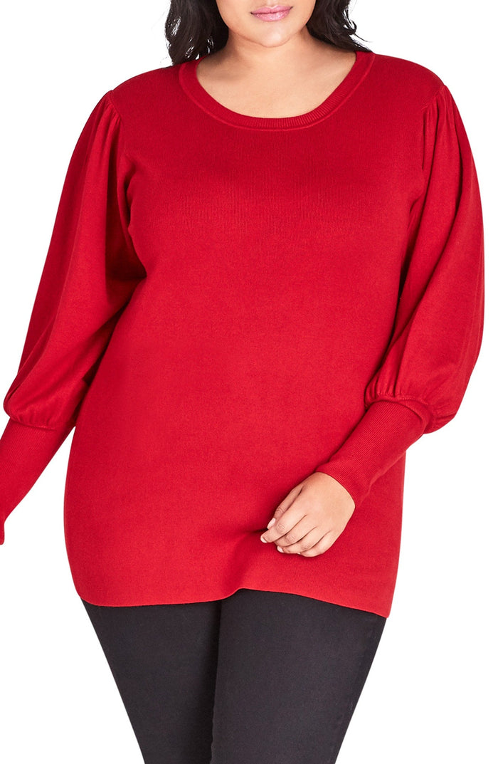 City Chic Plus Balloon-Sleeve Sweater, Size 22W-24W/XL/power red by Vanessa Jane