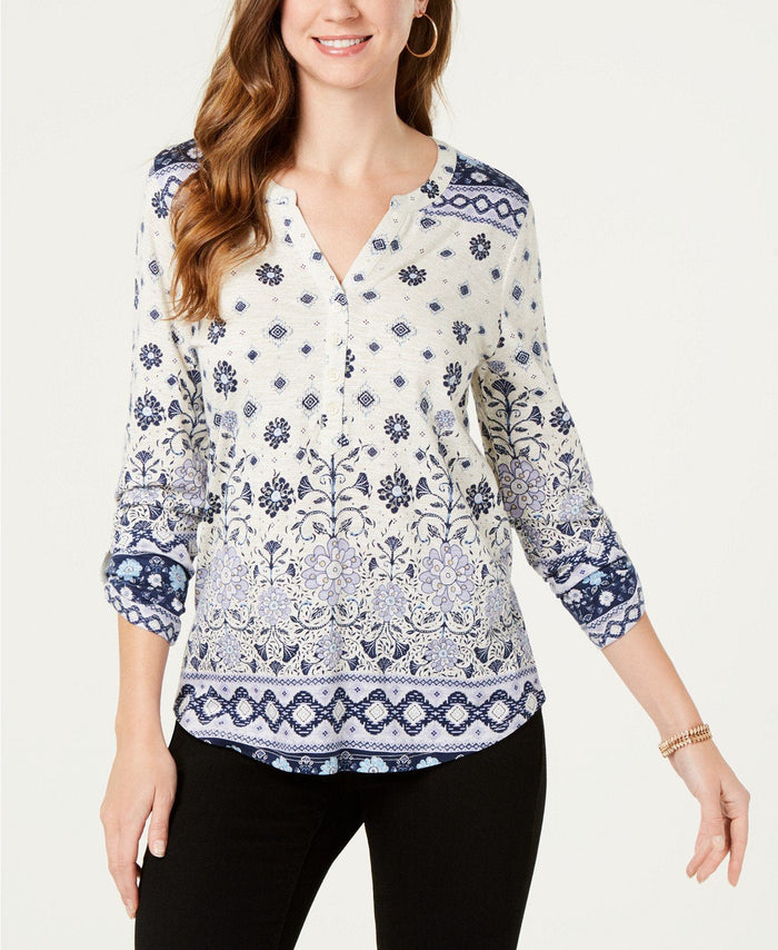 Style & Co Petite Split Neck 3/4-Sleeve Printed Shirt Size PXL by Vanessa Jane