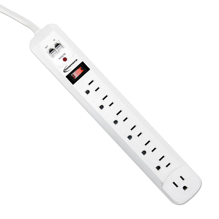 Innovera Surge Protector, 7 AC Outlets, 4 ft Cord, 1,080 J, White