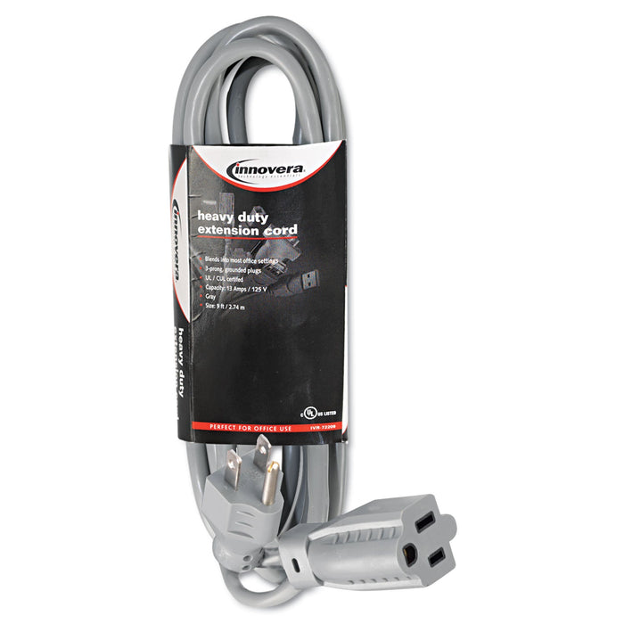 Innovera Indoor Heavy-Duty Extension Cord, 9 ft, 13 A, Gray