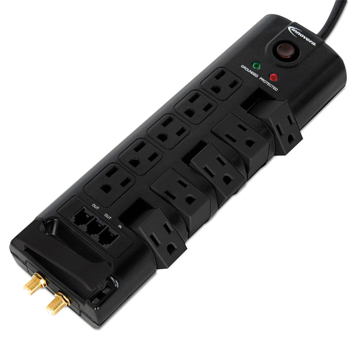 Innovera Surge Protector, 10 AC Outlets, 6 ft Cord, 2,880 J, Black