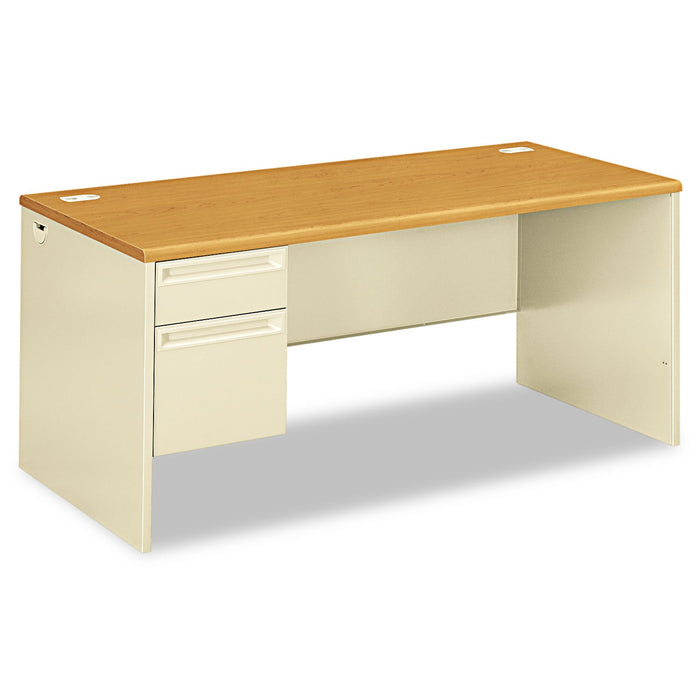 HON 38000 Series Left Pedestal Desk, 66" x 30" x 29.5", Harvest/Putty