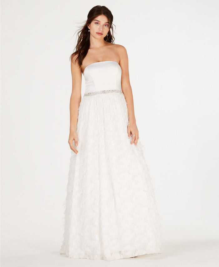 Say Yes to the Prom Juniors Strapless Faux-Feather Gown, Size 5 by Vanessa Jane