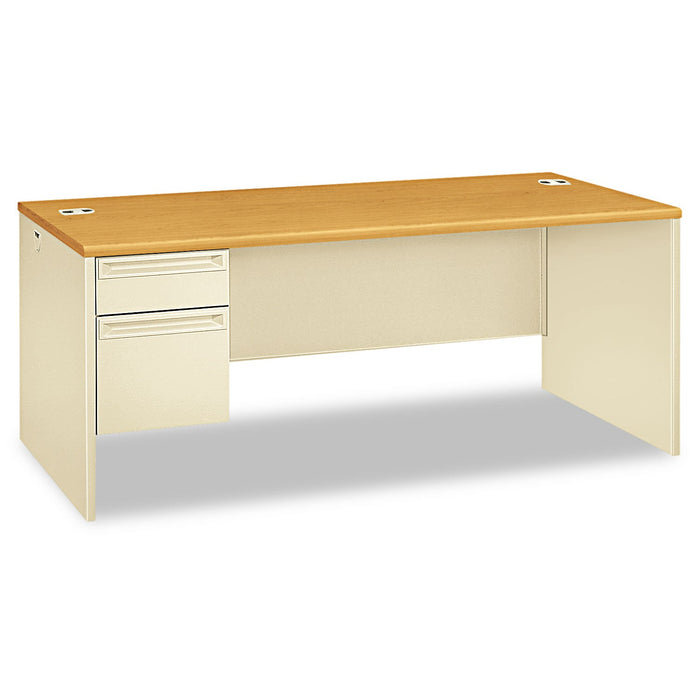 HON 38000 Series Left Pedestal Desk, 72" x 36" x 29.5", Harvest/Putty