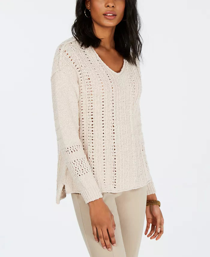 Style and Co V-Neck Pointelle Sweater, Size Large by Vanessa Jane