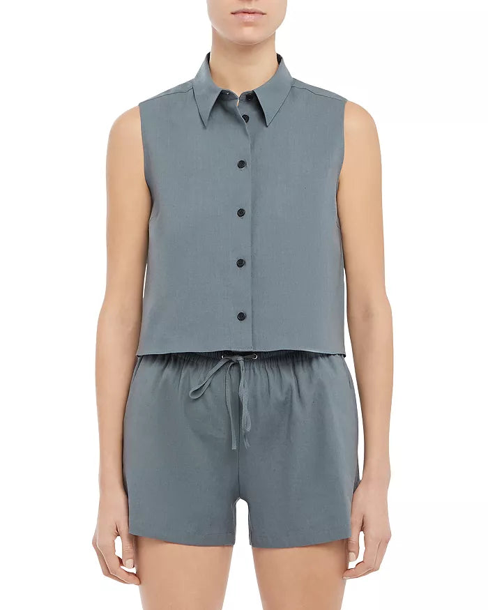 Theory Shrunken Button-Down Sleeveless Shirt, Size XS by Vanessa Jane