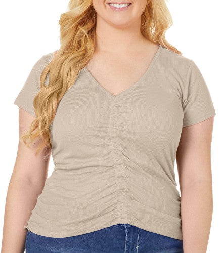 Planet Gold Trendy Plus Size Ruched-Front T-Shirt - Doe, Size 3X by Vanessa Jane