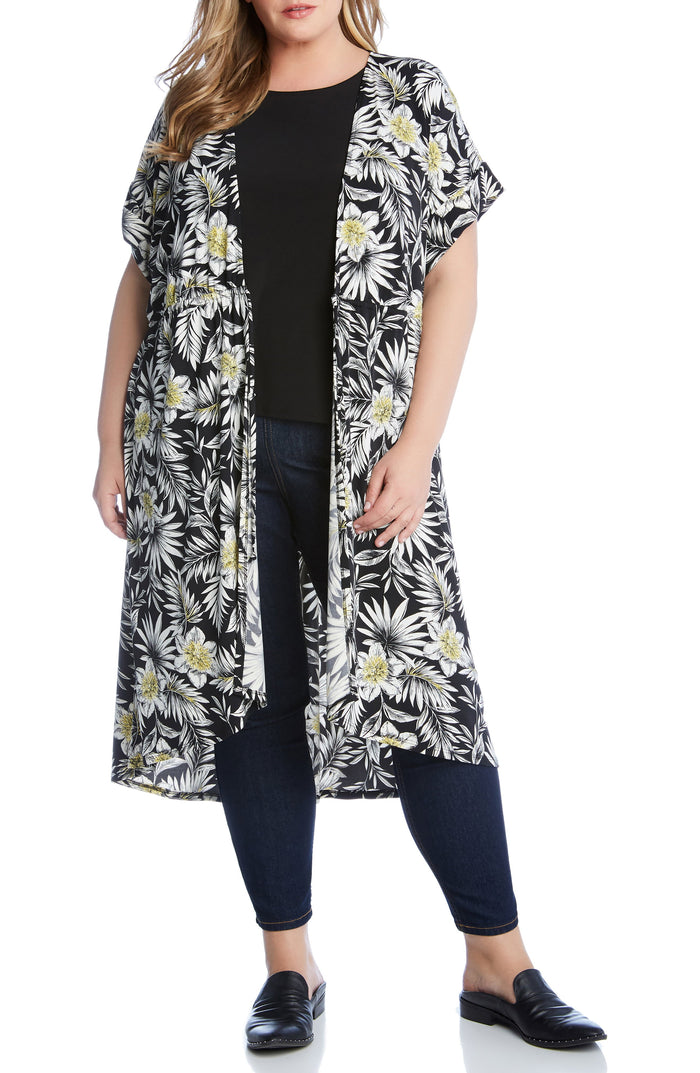 Karen Kane Womens Plus Floral Tie-Waist Duster Top, Size OX by Vanessa Jane
