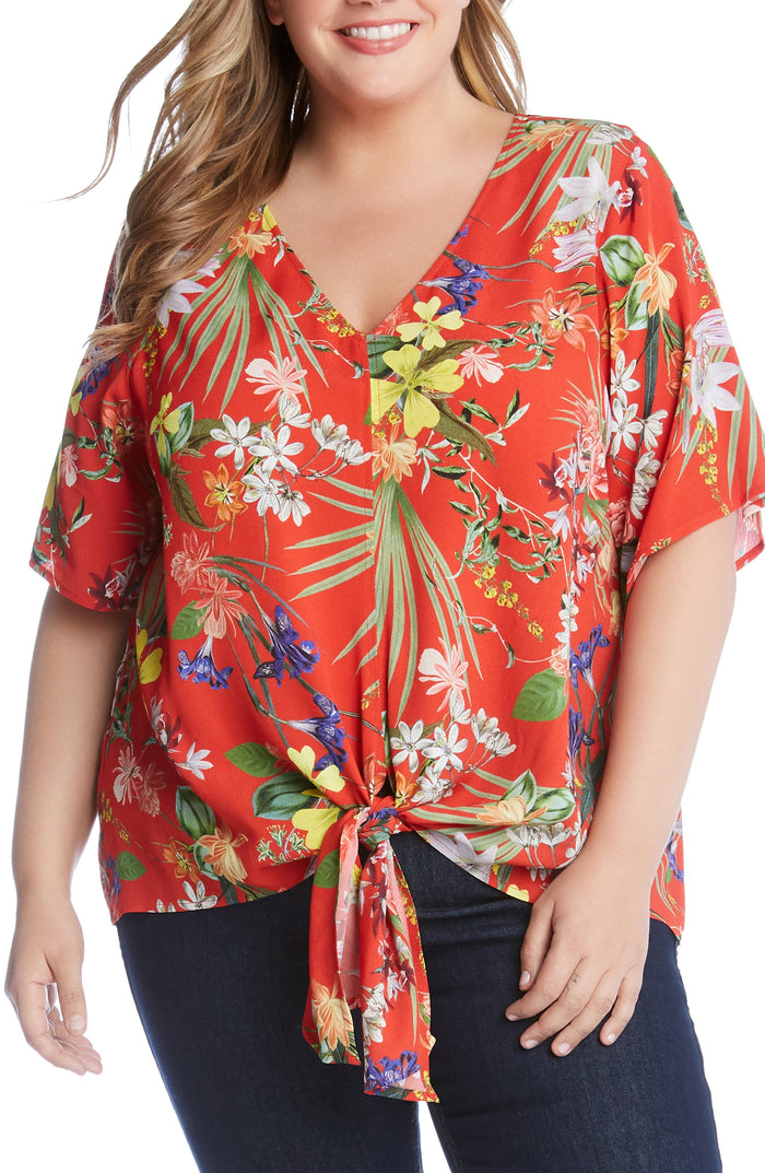 Karen Kane Womens Plus Size Tie Front Top, Size 3X by Vanessa Jane