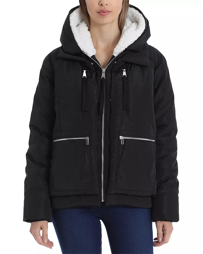 Bagatelle Zippered Pocketed Utility Faux Fur Water Resistant Jacket, Size Medium by Vanessa Jane