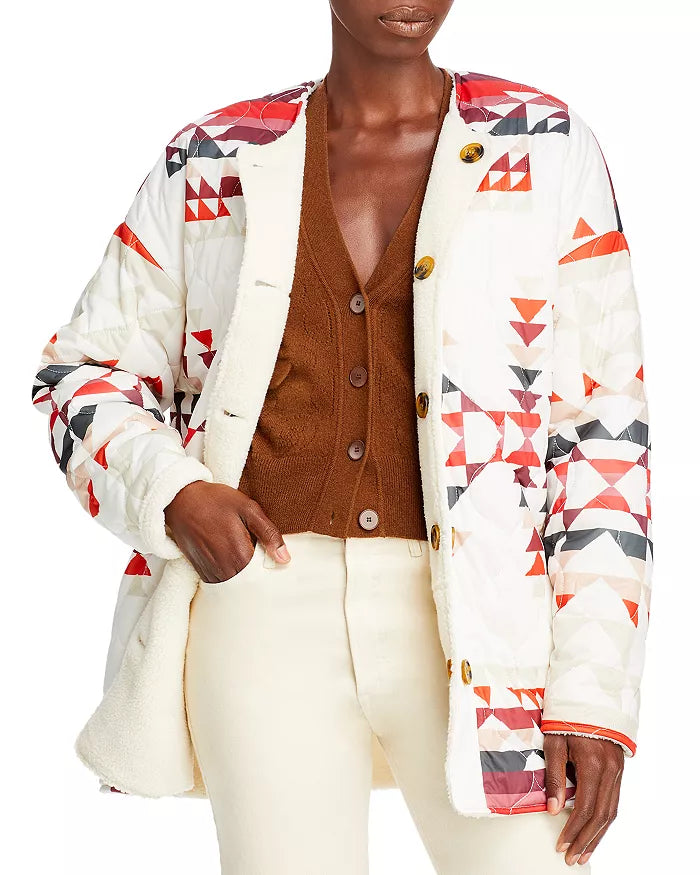 Aqua Womens X Pendleton Reversible Quilted Coat, White, Size Medium by Vanessa Jane