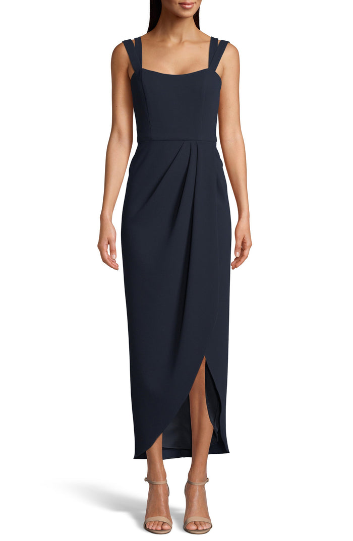 Xscape Womens Double-Strap Gown Navy, Size 4 by Vanessa Jane