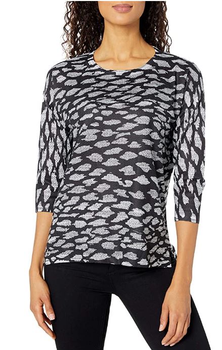 Tribal Womens 3/4 Sleeve Scoopneck Top, Black, Large by Vanessa Jane