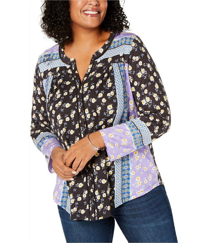 Style & Co. Womens Mixed Button Down Blouse by Vanessa Jane