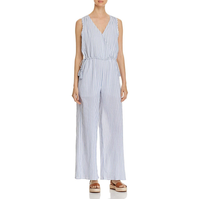 Cupio Womens Stripe Wide-Leg Jumpsuit Blue, Large by Vanessa Jane