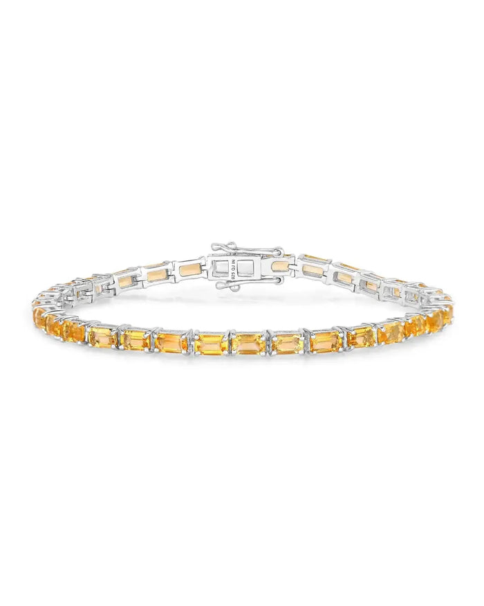 12.80 Ct Octagon Yellow Citrine Prong Sterling Silver Tennis Bracelet by Fine Color Jewels