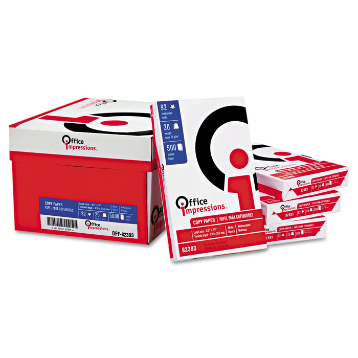 Office Impressions Bulk White Copy Paper, 92 Bright, 20 lb Bond Weight, 8.5 x 14, White, 500 Sheets/Ream, 10 Reams/Carton