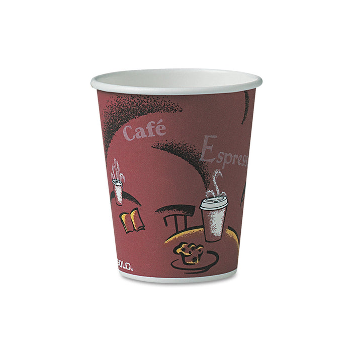 Dart Solo Paper Hot Drink Cups in Bistro Design, 10 oz, Maroon, 300/Carton