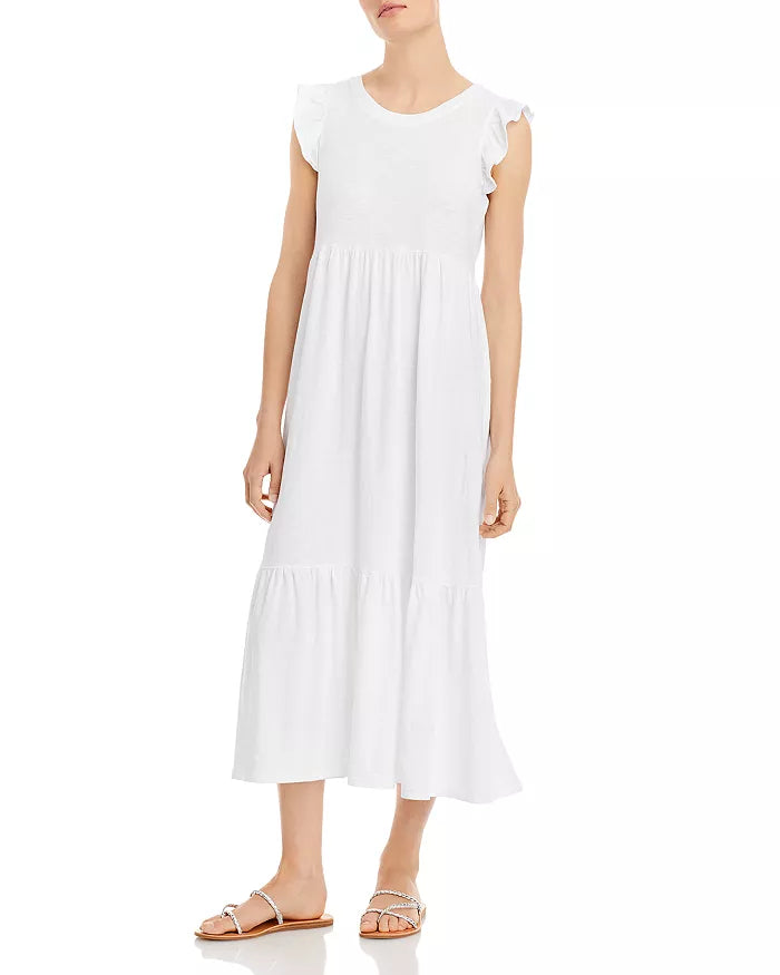 SUNDRY Ruffle Sleeve Tiered Dress in Cotton Spandex by Vanessa Jane