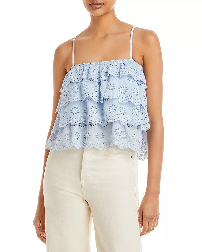 Aqua Tiered Eyelet Top by Vanessa Jane
