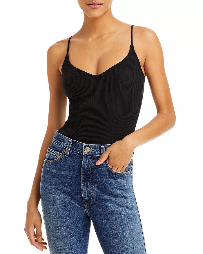 Aqua Womens Knit Cami V-Neck Bodysuit by Vanessa Jane