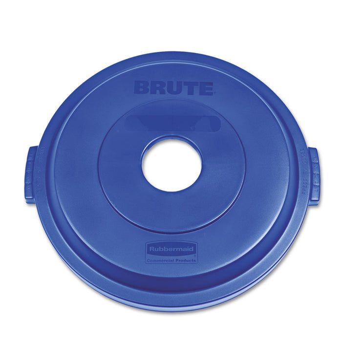 Rubbermaid Bottle/Can Recycling Top for BRUTE 32 gal Containers, Round Openings, 9.8w x 22.9d x 22.3h, Blue