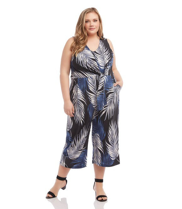 Karen Kane Womens Plus Size Tie-Front Jumpsuit 2X Print by Vanessa Jane