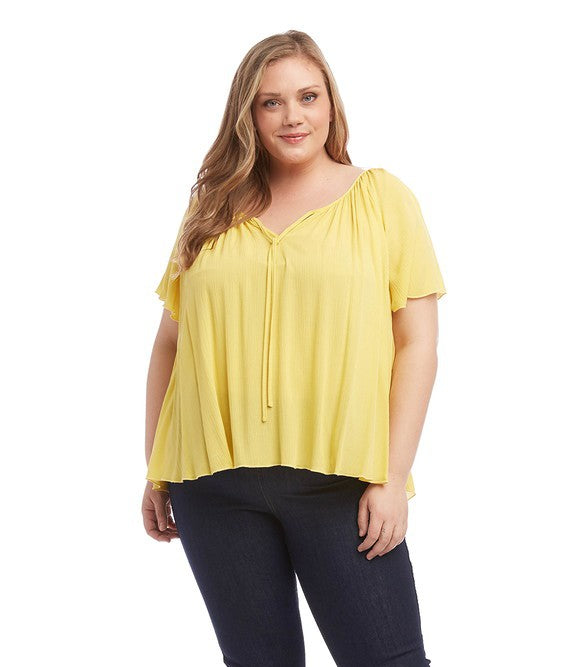 Karen Kane Womens Plus Santorini Tie Neck Flutter Sleeve Pullover Top by Vanessa Jane