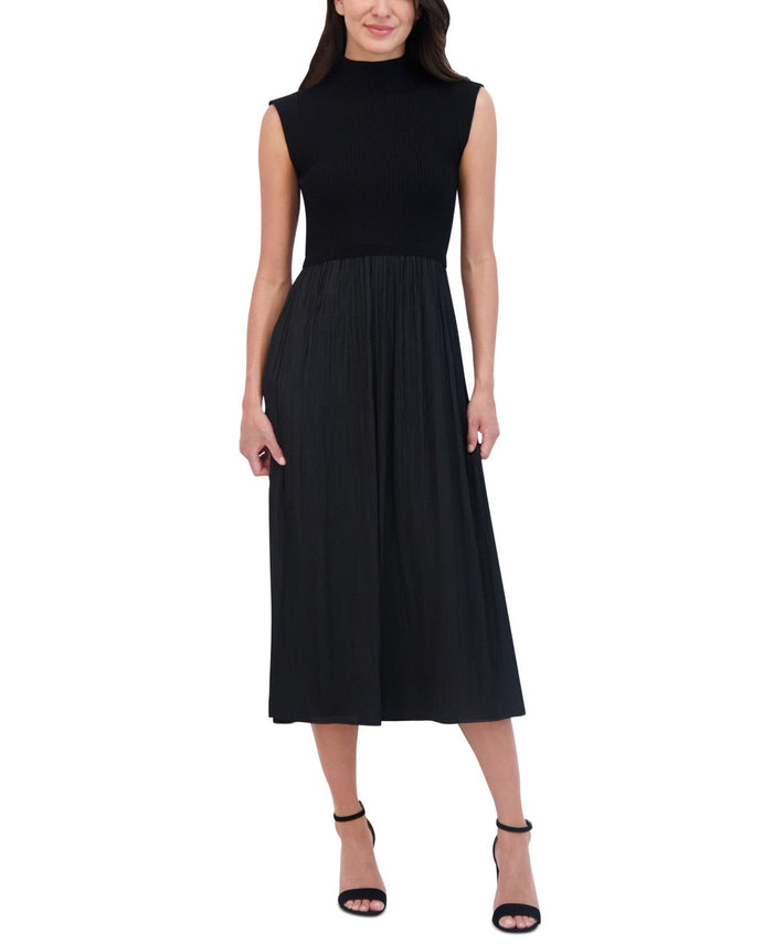 Vince Camuto Womens Mixed-Media Turtleneck Dress - Black, XL by Vanessa Jane