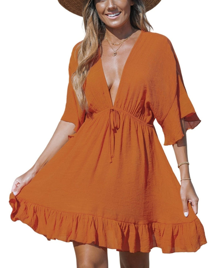 Cupshe Womens Ruffled Tie Front Mini Cover-up Dress, Small by Vanessa Jane