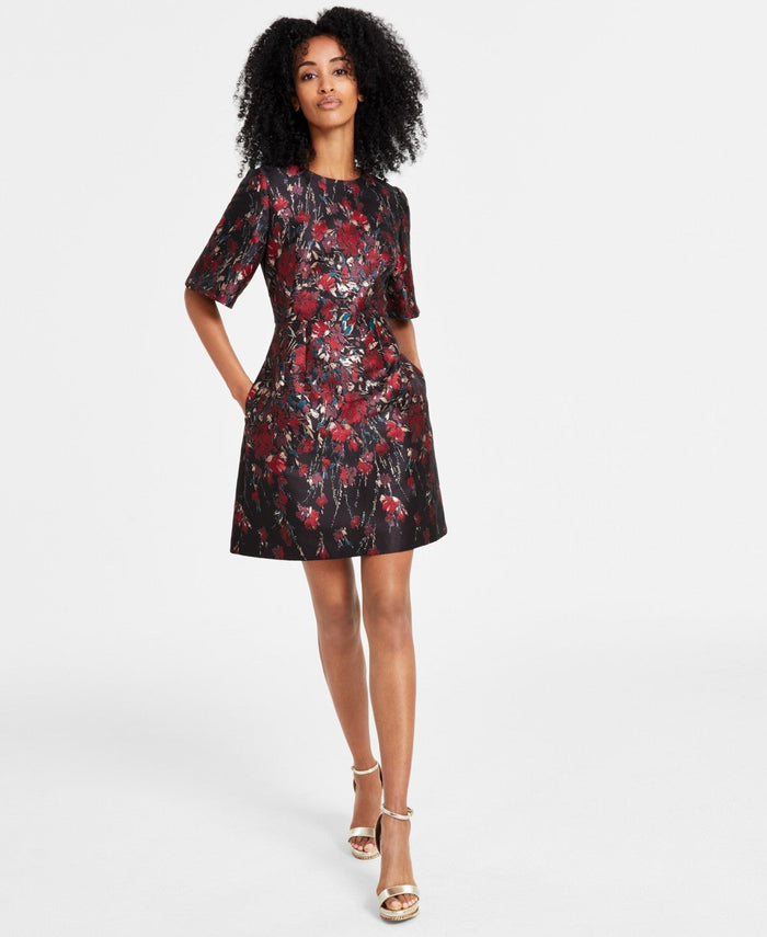 Vince Camuto Womens Floral Jacquard Short-Sleeve Dress by Vanessa Jane