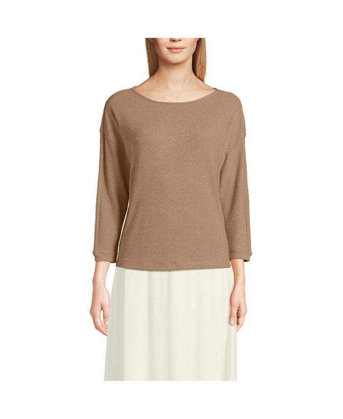 Lands End Womens 3/4 Sleeve Cozy Rib Dolman Top - Large by Vanessa Jane