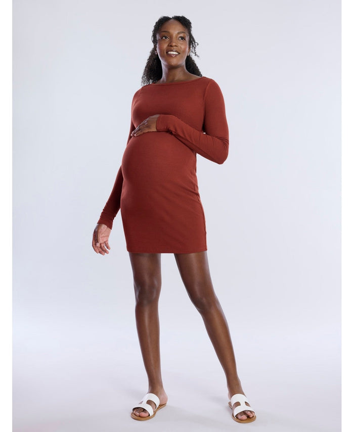Motherhood Maternity Maternity Crew Neck Rib Knit Long Sleeve Mini Dress , Size by Vanessa Jane