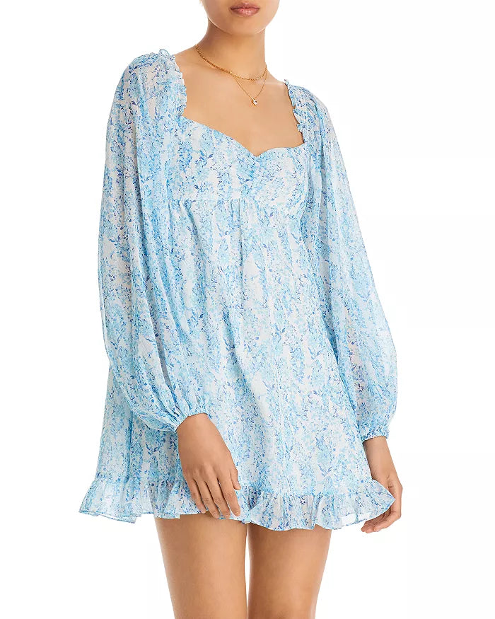 Aqua Floral Ruffle Mini Dress, Size XL by Vanessa Jane