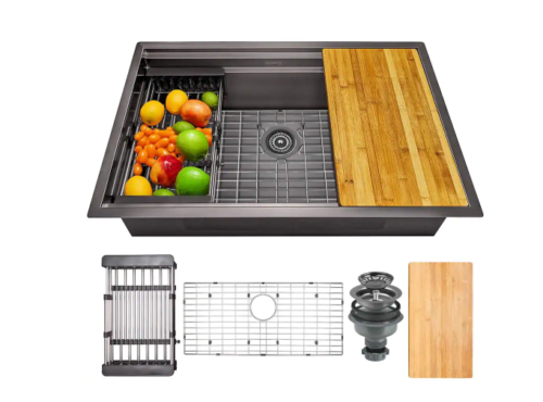 Akdy Akdy Undermount 32-In x 18-In Gunmetal Matte Black Single Bowl Workstation by Vanessa Jane