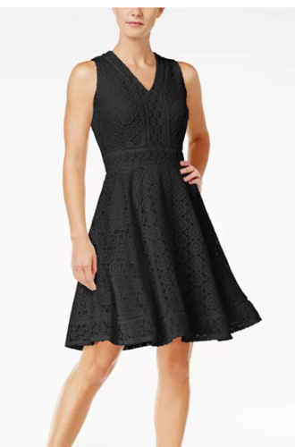 Charter Club Lace Fit and Flare Dress, Black, Size 0X by Vanessa Jane
